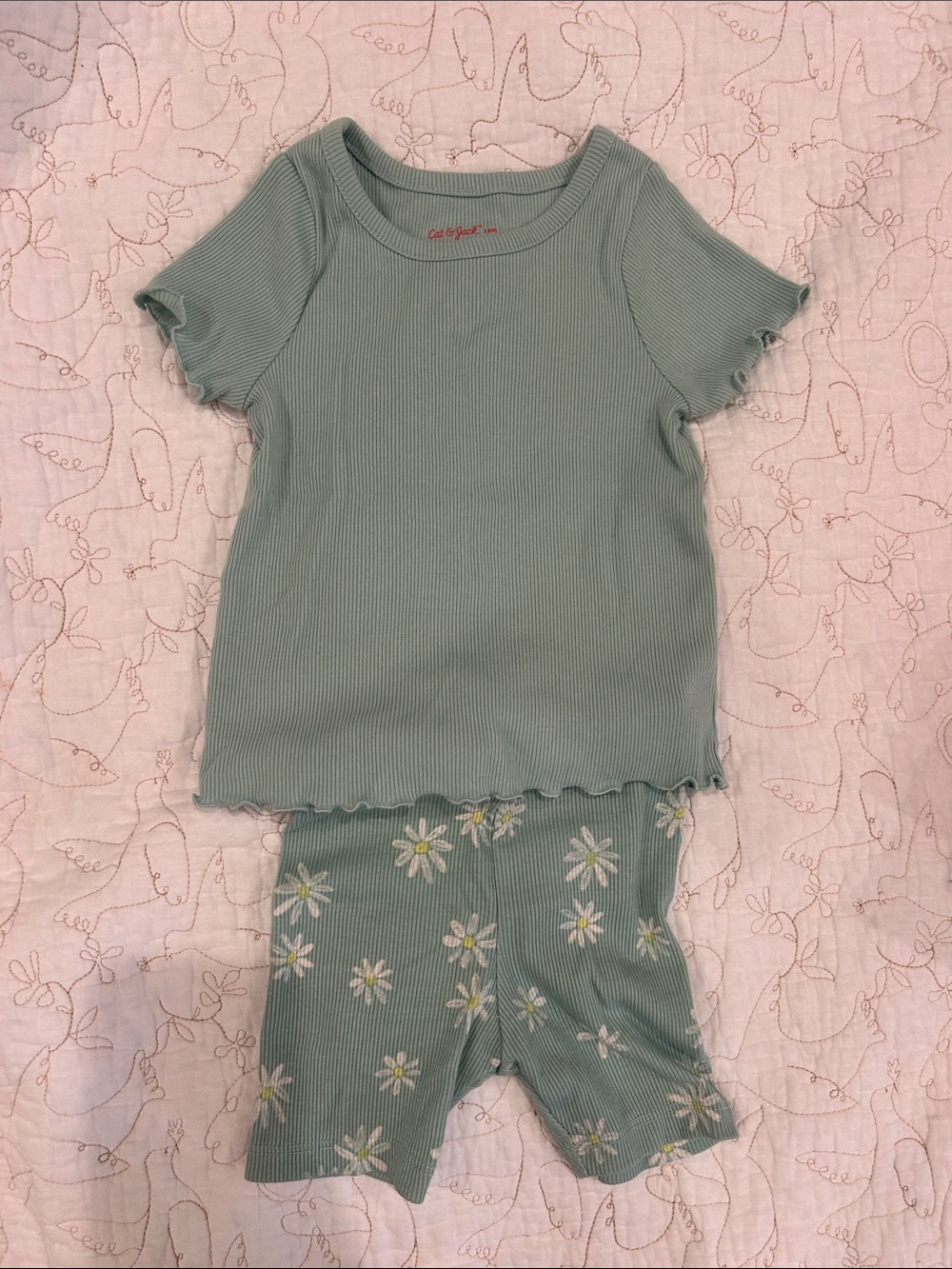Cat & Jack Sage Green Ribbed Daisy Pajama Set